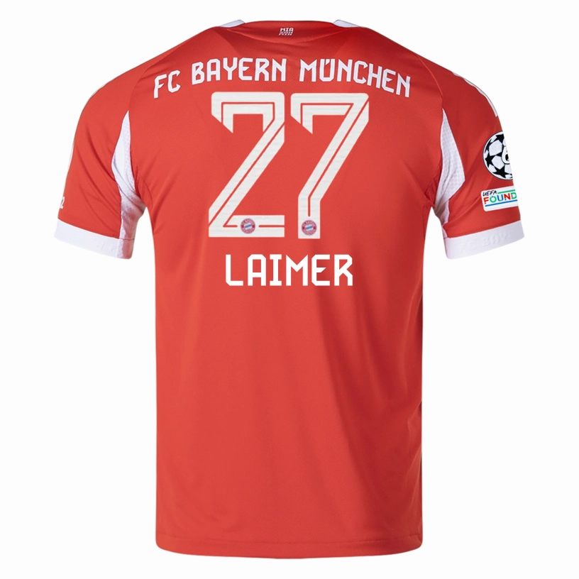 adidas Bayern Munich Laimer Home Jersey w/ Champions League Patches 25/26 (Red) Breath Panel Fade Resistant Prints