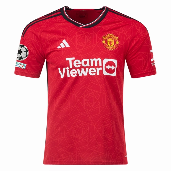 Adjustable Hem Drawstring Double Layered Collar adidas Manchester United Tyrell Malacia Home Jersey 23/24 w/ Champions League Patches (Team College Red)