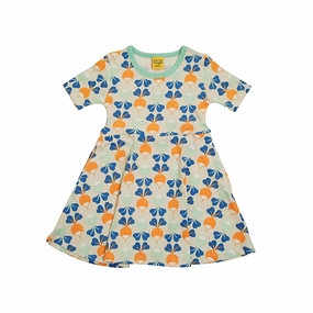Handmade Casual and Stylish Duns Short Sleeve Skater Dress, Big Radish Hushed Green Beach Glass Taping