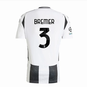 Sublimated Prints Comfortable Gear adidas Juventus Authentic Gleison Bremer Home Jersey w/ Champions League   Copa Italia Patches 24/25 (White/Black)
