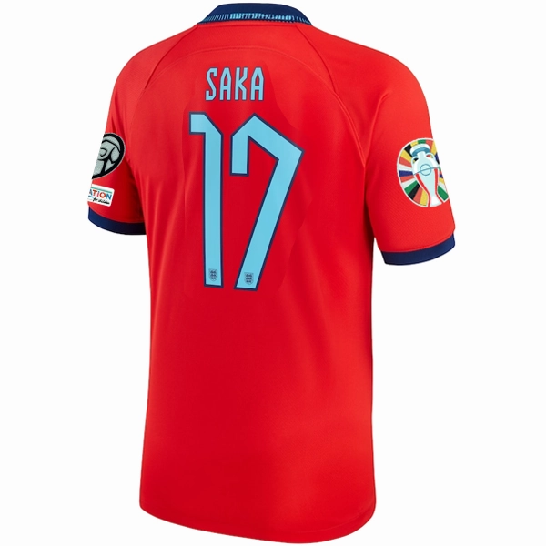 Nike England Bukayo Saka Away Jersey 22/23 w/ Euro Qualifier Patches (Challenge Red/Blue Void) Game Day Multi Panel Design