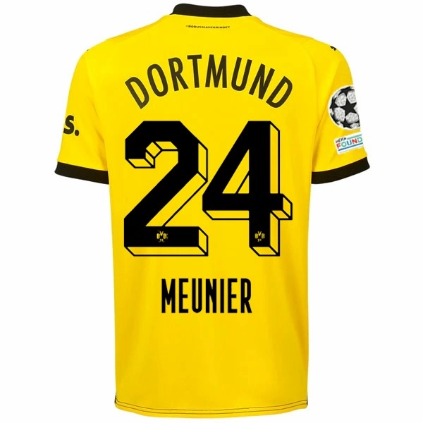 Puma Borussia Dortmund Thomas Meunier Home Jersey w/ Champions League Patches 23/24 (Cyber Yellow/Puma Black) Slim Profile Thermal regulation