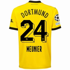 Puma Borussia Dortmund Thomas Meunier Home Jersey w/ Champions League Patches 23/24 (Cyber Yellow/Puma Black) Slim Profile Thermal regulation