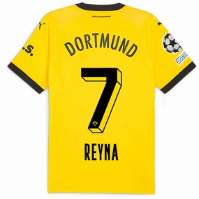 Puma Borussia Dortmund Authentic Gio Reyna Home Jersey w/ Champions League Patches 23/24 (Cyber Yellow/Puma Black) Muscle Motion Layered construction