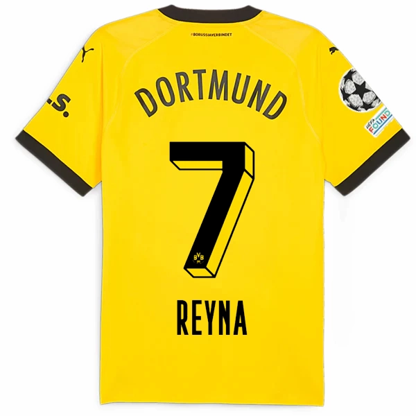 Puma Borussia Dortmund Authentic Gio Reyna Home Jersey w/ Champions League Patches 23/24 (Cyber Yellow/Puma Black) Muscle Motion Layered construction