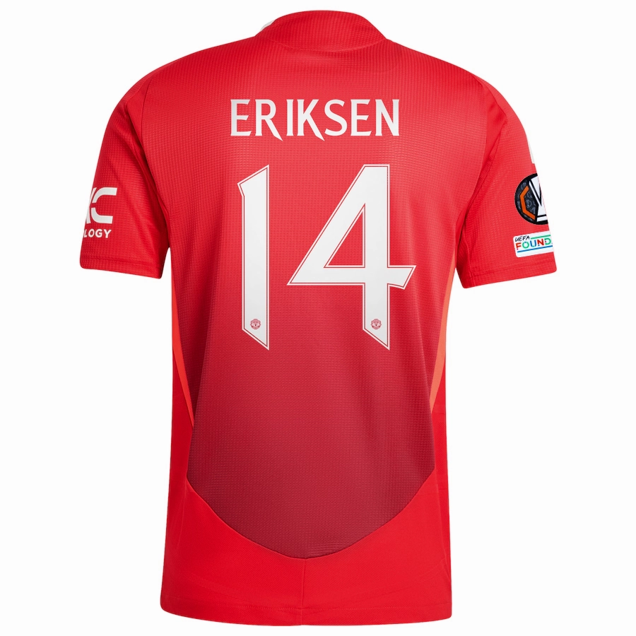 adidas Manchester United Authentic Christian Eriksen Home Jersey w/ Europa League Patches 24/25 (MUFC Red/Bright Red) Relaxed Fit Lightweight Fabric