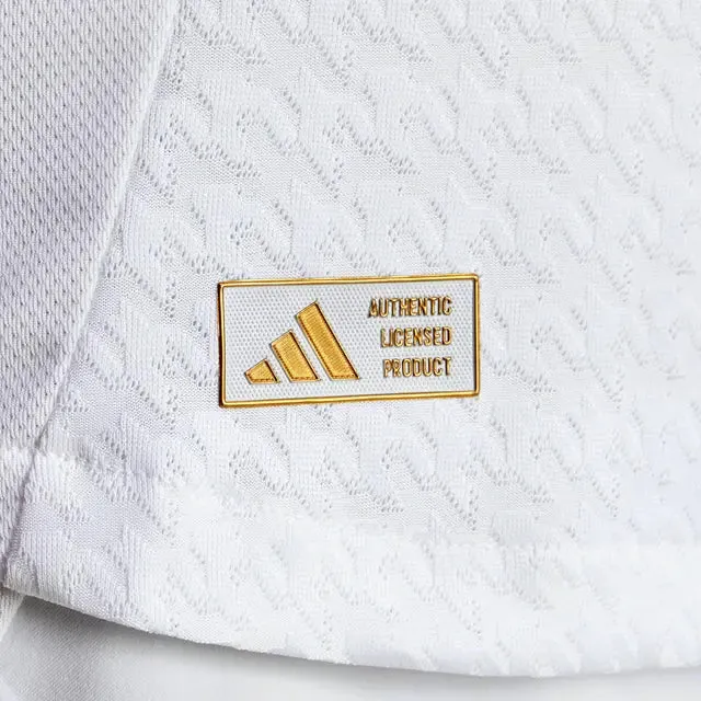 adidas Mbapp?? Real Madrid Authentic Home Jersey w/ La Liga Patches 24/25 (White/Black) Light Reflective Trim Accent Anti Pill Finish