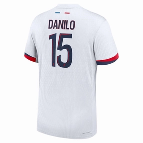 Compression Fit Engineering Zero Distraction Tagging Nike Paris Saint-Germain Authentic Danilo Pereira Away Jersey 24/25 (White/Midnight Navy)