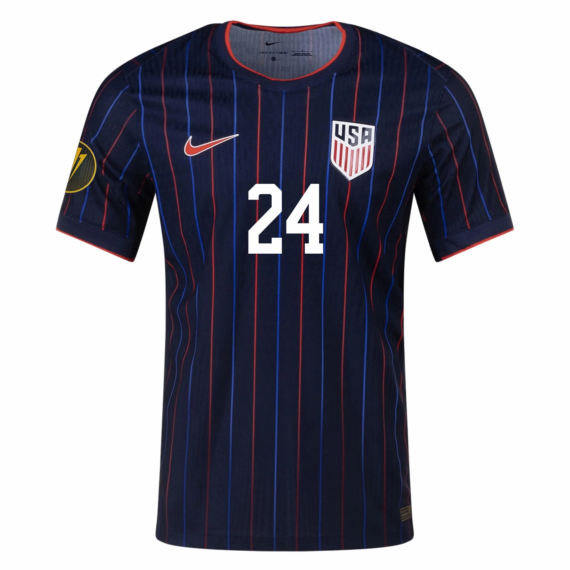 Nike Patrick Agyemang United States Away Match Authentic Jersey 25/26 w/ Gold Cup 2025 Patch (Obsidian/Challenge Red) Durable Double Needle Hem