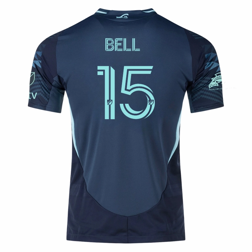 Smooth Flatlock Stitching adidas J. Bell Seattle Sounders Authentic Away Jersey 25/26 w/ MLS Patches & Sponsor (Aura Ink)