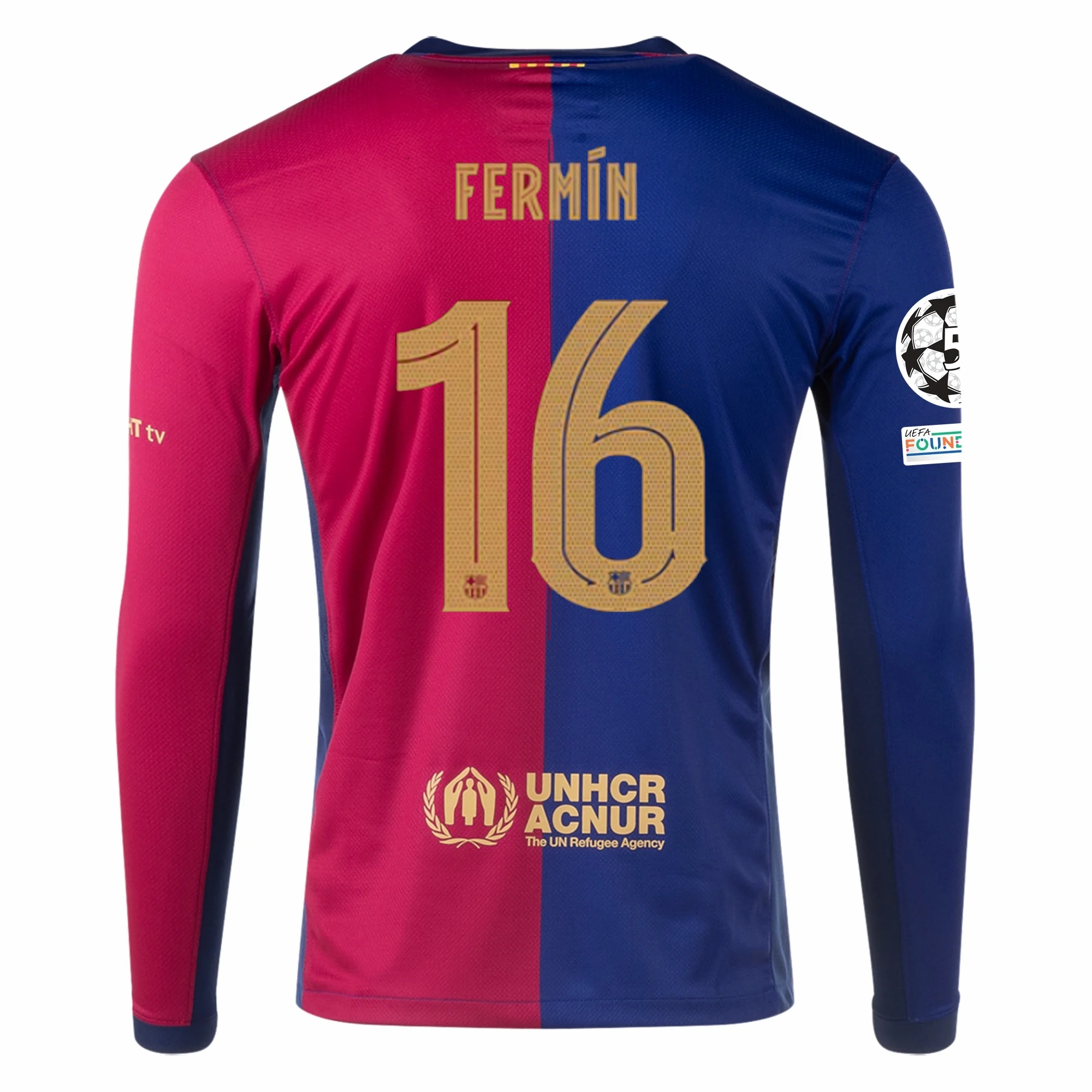 Nike Barcelona Ferm??n L??pez Home Long Sleeve Jersey w/ Champions League Patches 24/25 (Royal/Nobel Red/Club Gold) Urban Flex Quick Cool Material