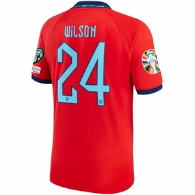 Nike England Callum Wilson Away Jersey 22/23 w/ Euro Qualifier Patches (Challenge Red/Blue Void) Active Design Sport Style