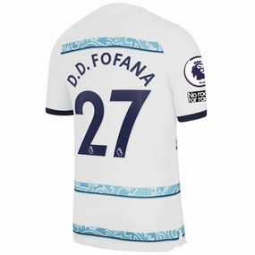 Nike Chelsea Fofano Away Jersey w/ EPL   Club World Cup Patches 22/23 (White/College Navy) Eco Conscious Dye Process