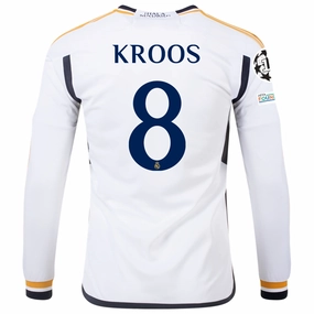 Sporty Look Air Ready adidas Real Madrid Long Sleeve Toni Kroos Home Jersey w/ Champions League   Club World Cup Patches 23/24 (White)