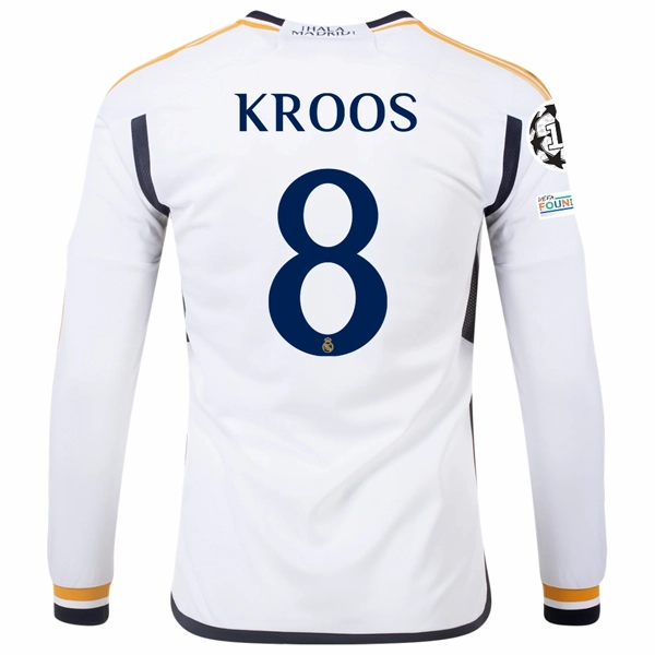 Sporty Look Air Ready adidas Real Madrid Long Sleeve Toni Kroos Home Jersey w/ Champions League   Club World Cup Patches 23/24 (White)