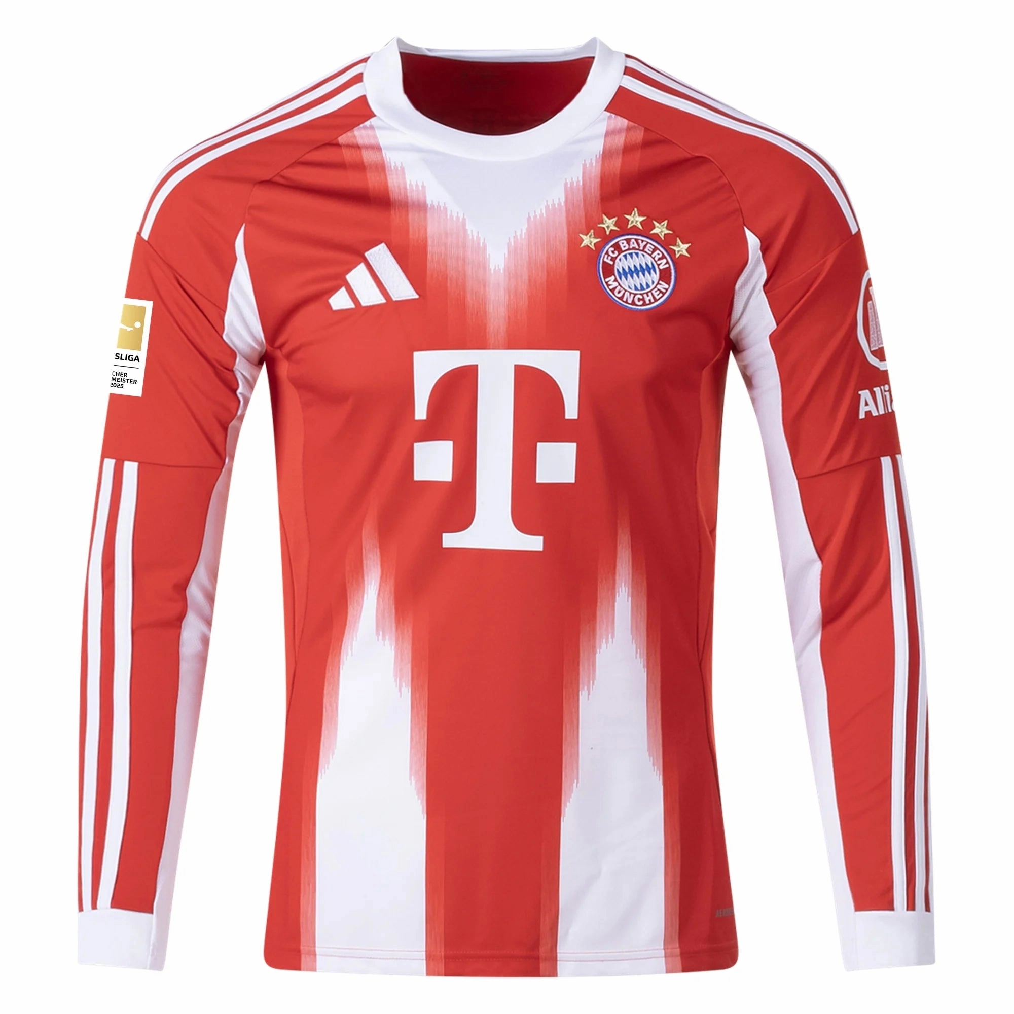 adidas Men's Bayern Munich Long Sleeve Home Jersey 25/26 w/ Bundesliga Champions Patch (Red/White) Impact Fit