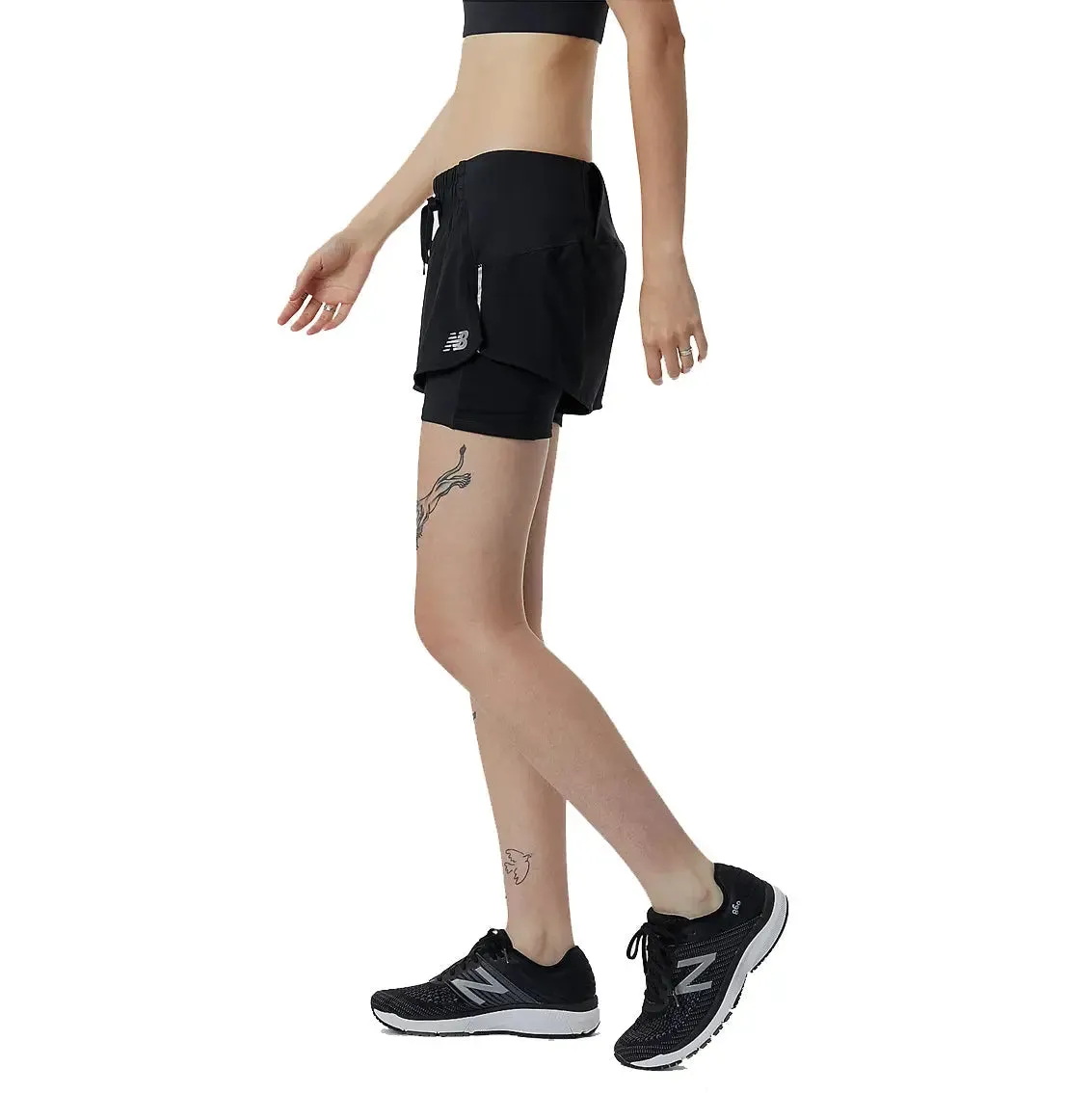 Womens New Balance Impact 2 in 1 Short - Black quick dry Daily Fit