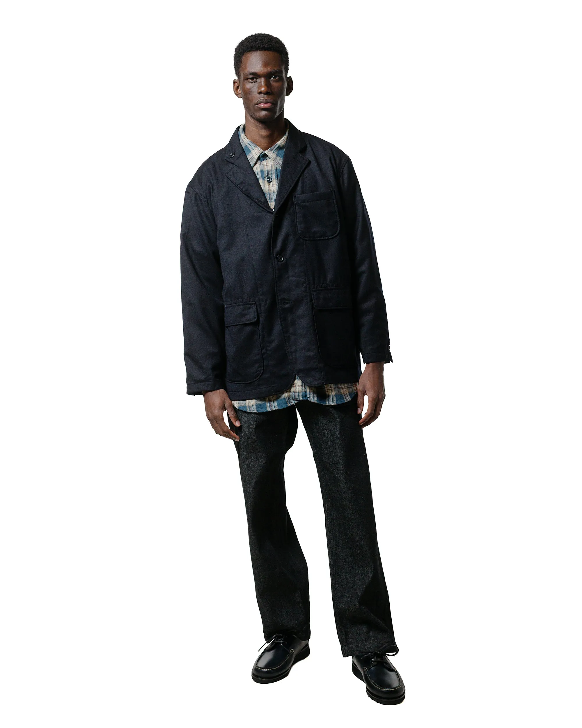 Engineered Garments Work Shirt Navy Cotton Plaid Jacquard Fast Drying