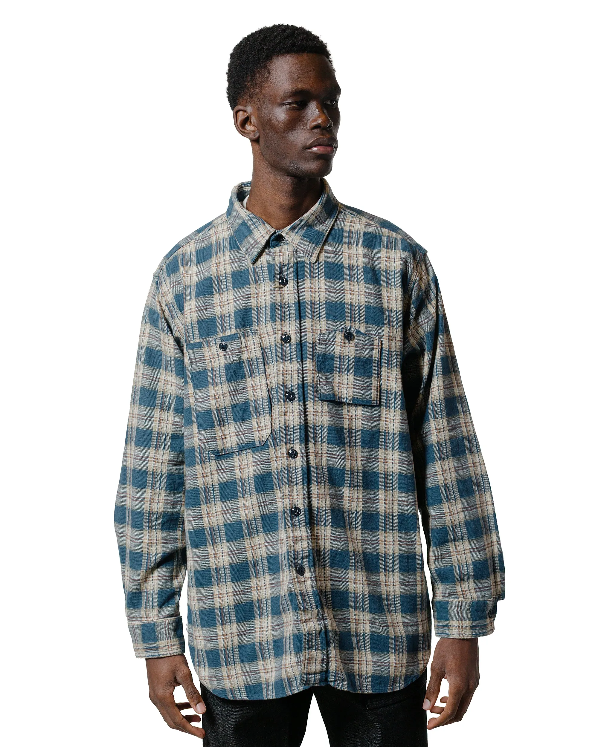 Engineered Garments Work Shirt Navy Cotton Plaid Jacquard All-Purpose Wear Workwear Essential