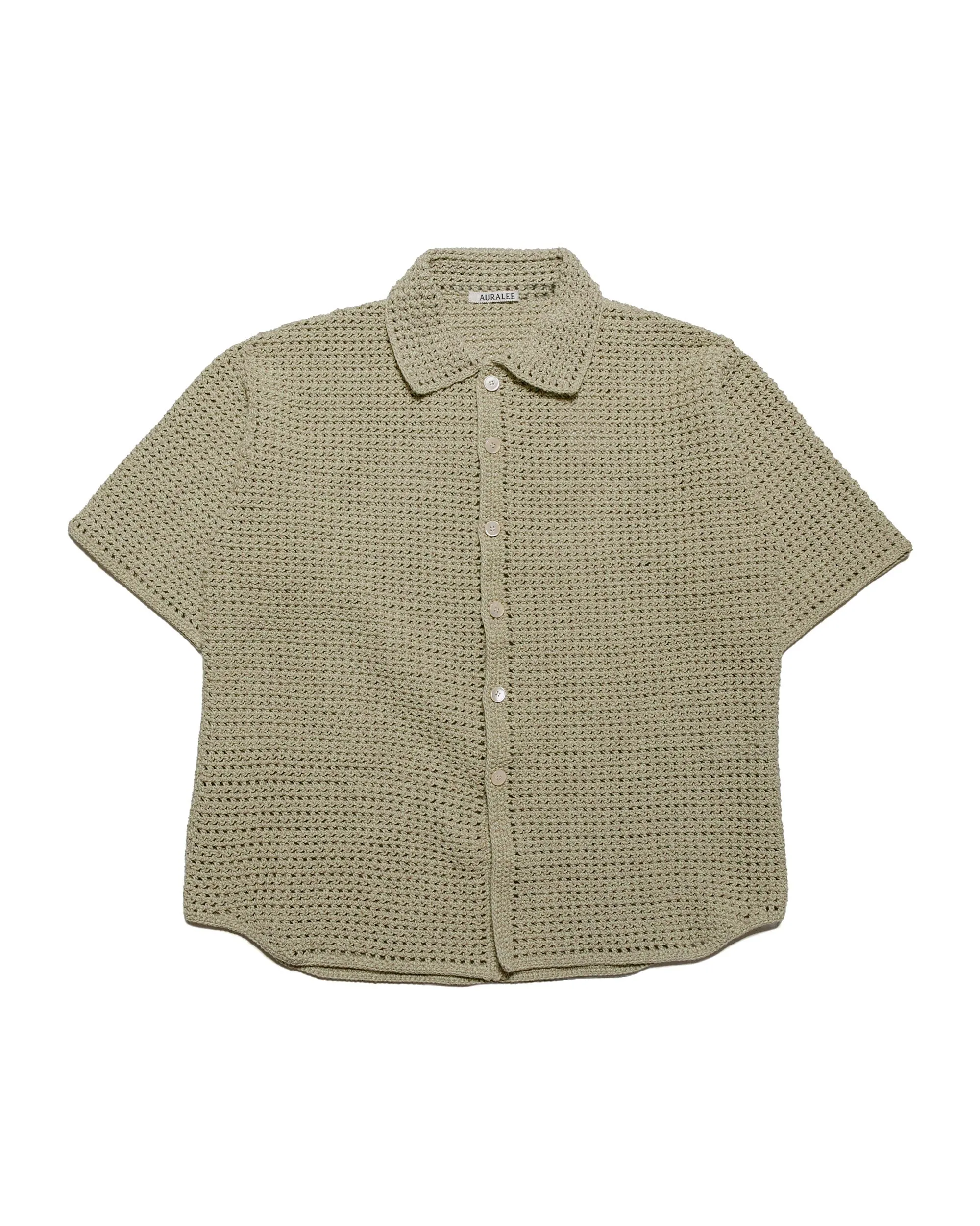 Auralee Hand Crochet Knit Half Sleeved Shirt Khaki Beige Comfortable fit