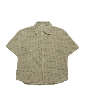 Auralee Hand Crochet Knit Half Sleeved Shirt Khaki Beige Comfortable fit