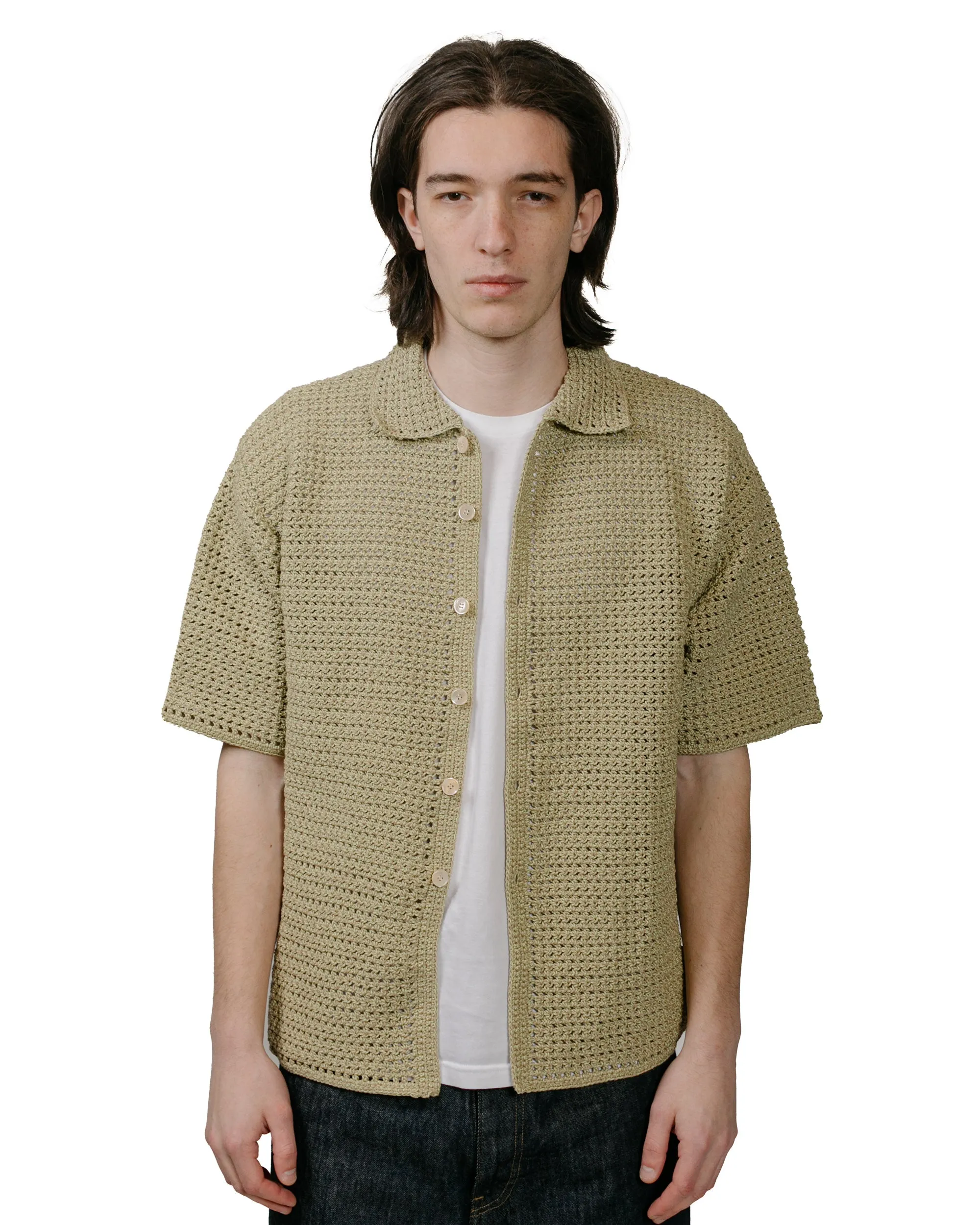 Auralee Hand Crochet Knit Half Sleeved Shirt Khaki Beige Personalized Touch