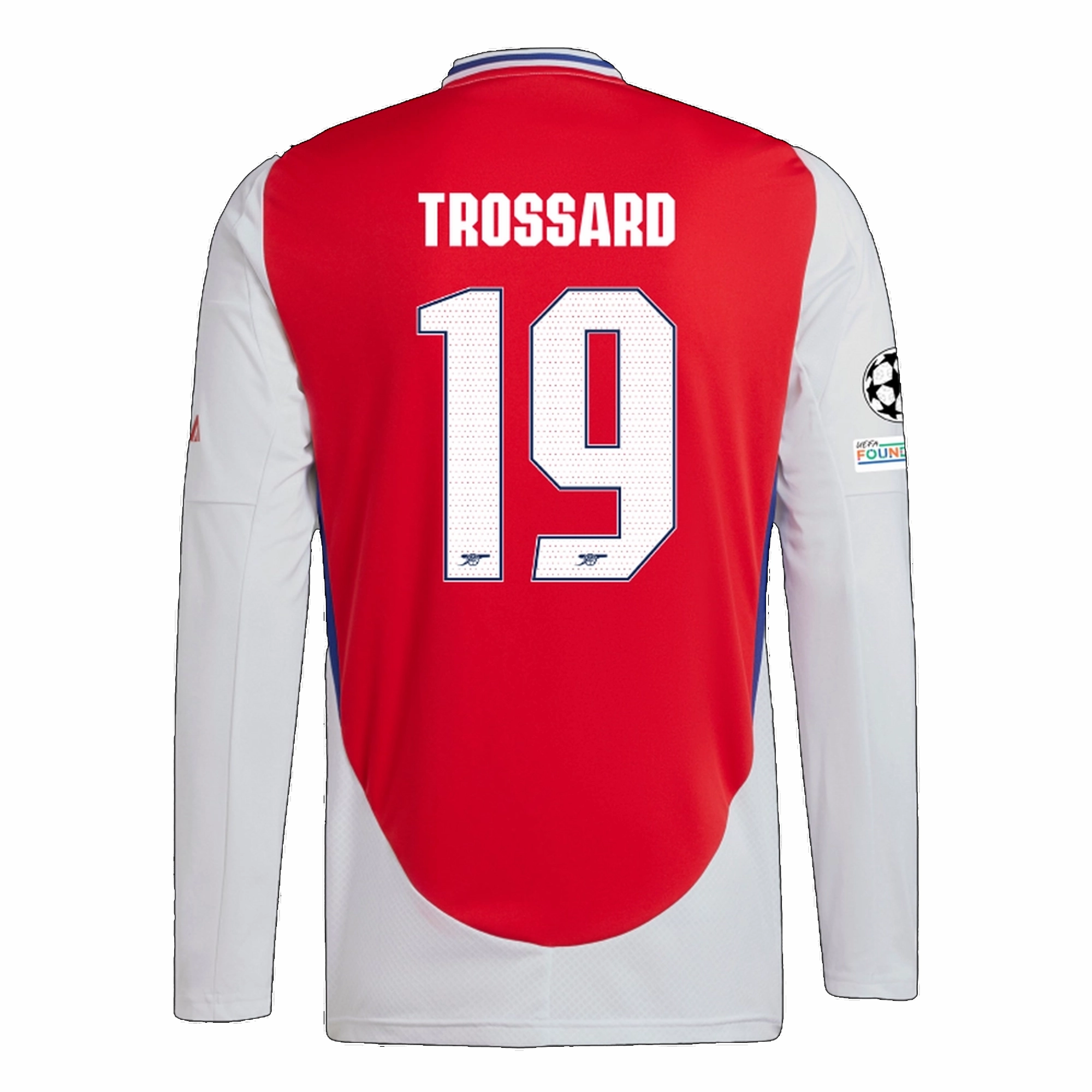 adidas Arsenal Leandro Trossard Home Long Sleeve Jersey w/ Champions League Patches 24/25 (Better Scarlet/White) Contrast Trim Details Game Look