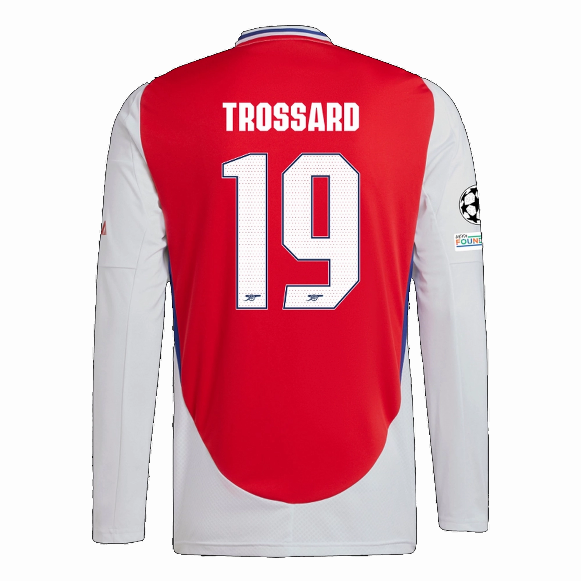 Casual Motion Silent Fit adidas Arsenal Leandro Trossard Home Long Sleeve Jersey w/ Champions League Patches 24/25 (Better Scarlet/White)