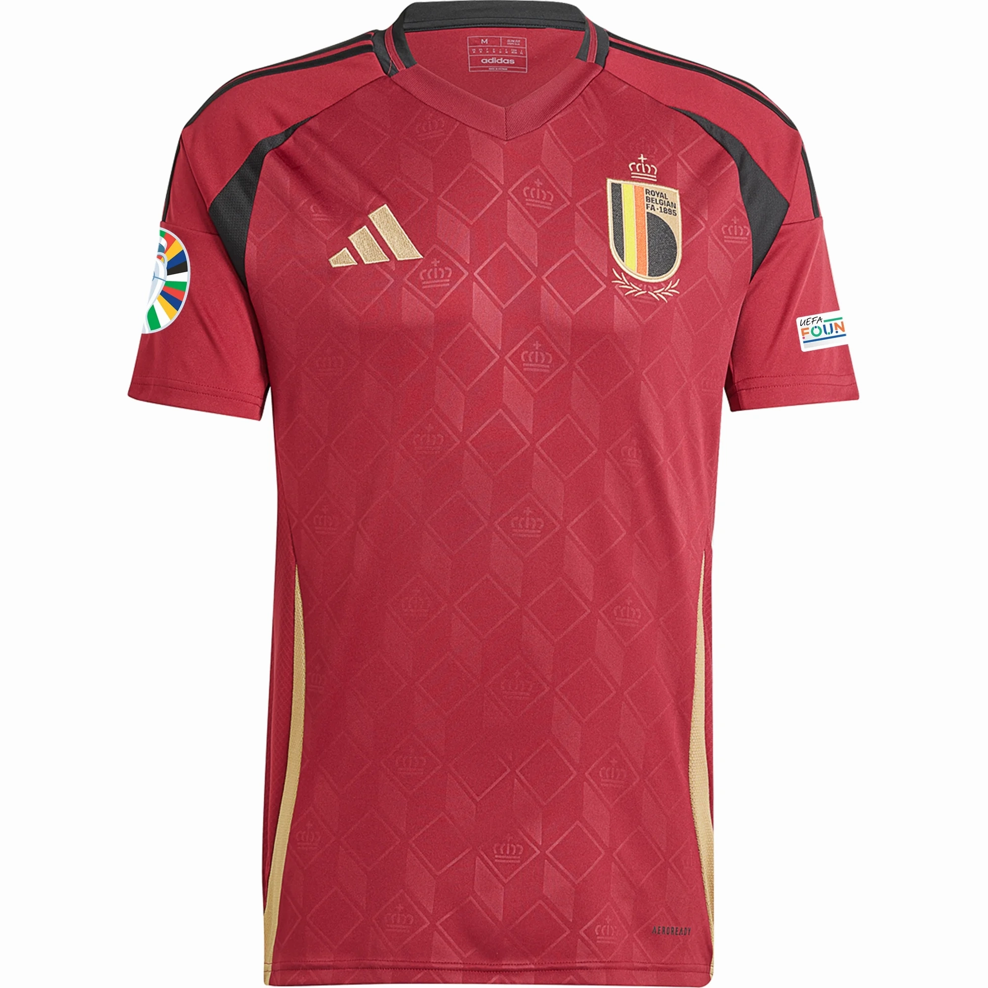 adidas Belgium Home Jersey w/ Euro 2024 Patches 24/25 (Burgundy) Stretch Material 3D Knit Texture