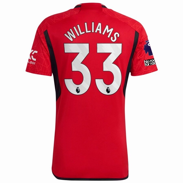 Stretchable Armholes adidas Manchester United Brandon Williams Home Jersey 23/24 w/ EPL   No Room For Racism Patches (Team College Red)