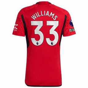 adidas Manchester United Brandon Williams Home Jersey 23/24 w/ EPL   No Room For Racism Patches (Team College Red) Unisex Fit