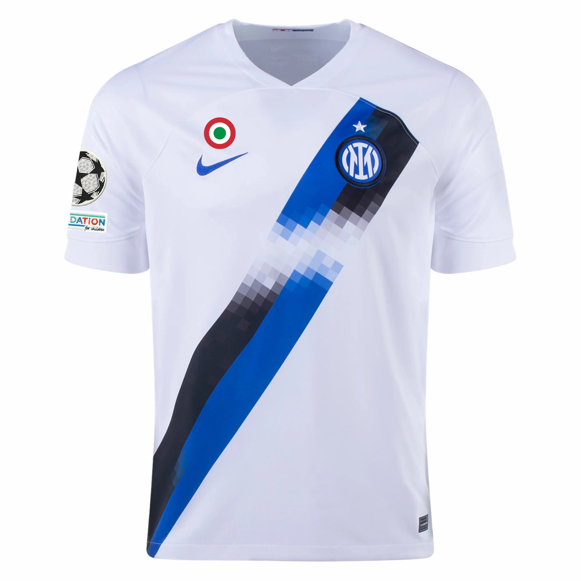 Carbon Neutral Production Nike Inter Milan Matteo Darmian Away Jersey w/ Champions League   Copa Italia Patches 23/24 (White/Lyon Blue)