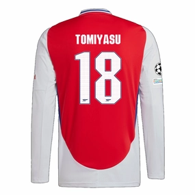 Easy Flow adidas Arsenal Takehiro Tomiyasu Home Long Sleeve Jersey w/ Champions League Patches 24/25 (Better Scarlet/White)