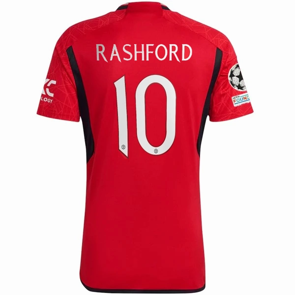 adidas Manchester United Authentic Marcus Rashford Home Jersey 23/24 w/ Champions League Patches (Team College Red) Non Chafing Seam Finish