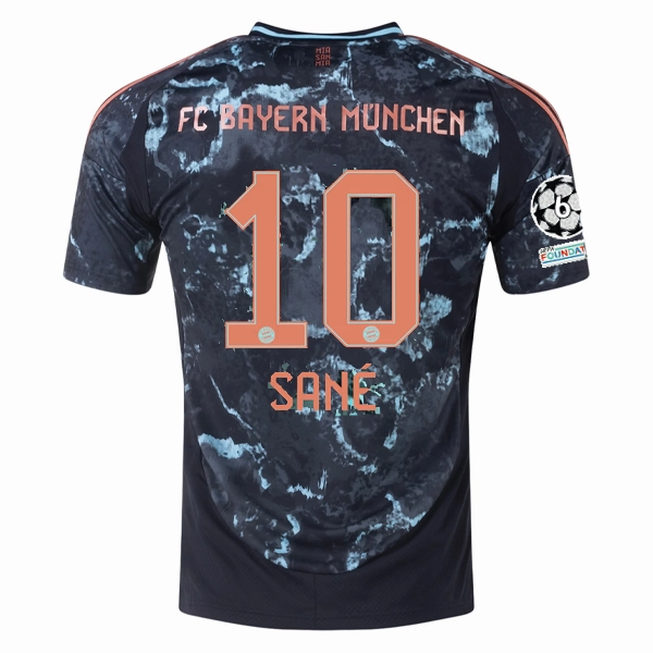 Bold Colorway adidas Bayern Munich Authentic Leroy Sane Away Jersey w/ Champions League Patches 24/25 (Black/Copper/Blue)