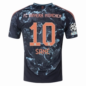 Weekend Style Heat Transfer Labels adidas Bayern Munich Authentic Leroy Sane Away Jersey w/ Champions League Patches 24/25 (Black/Copper/Blue)