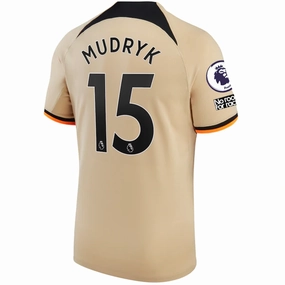 Nike Chelsea Mudryk Third Jersey w/ EPL   No Room For Racism   Club World Cup Patches 22/23 (Sesame/Black) Odor Resistant Technology