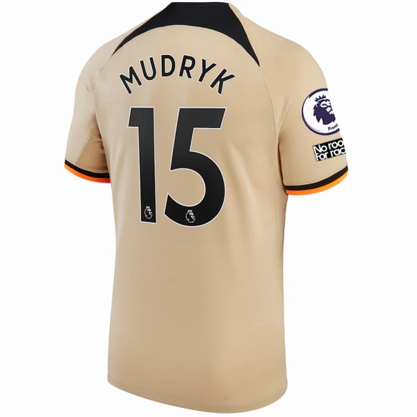 Durable Wicking Channels Airflow Channel Design Nike Chelsea Mudryk Third Jersey w/ EPL   No Room For Racism   Club World Cup Patches 22/23 (Sesame/Black)