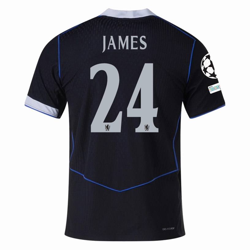 Tagless Labeling Nike James Chelsea T90 Authentic Third Jersey w/ Champions League & World Champions Patch 25/26 (Black/Silver)