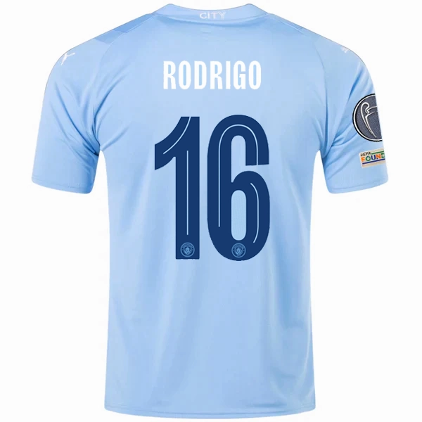 Compact Storage Packability Motion Flex Puma Manchester City Rodrigo Home Jersey w/ Champions League   Club World Cup Patches 23/24 (Team Light Blue/Puma White)
