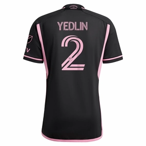 adidas Inter Miami DeAndre Yedlin Authentic Player Version Away Jersey 23/24 w/ MLS Patches (Black/Pink) Brushed Inner Lining Elastic Cuff Retention