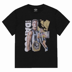 Bemberg Collar Finish Low Impact Manufacturing Junior's AFL Collingwood Magpies Football Club Nick Daicos Landmark Player Tee