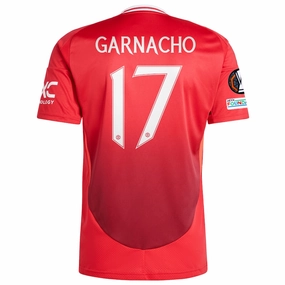 Anti Slip Hem Guard Molded Collar Architecture adidas Manchester United Alejandro Garnacho Home Jersey w/ Europa League Patches 24/25 (MUFC Red)