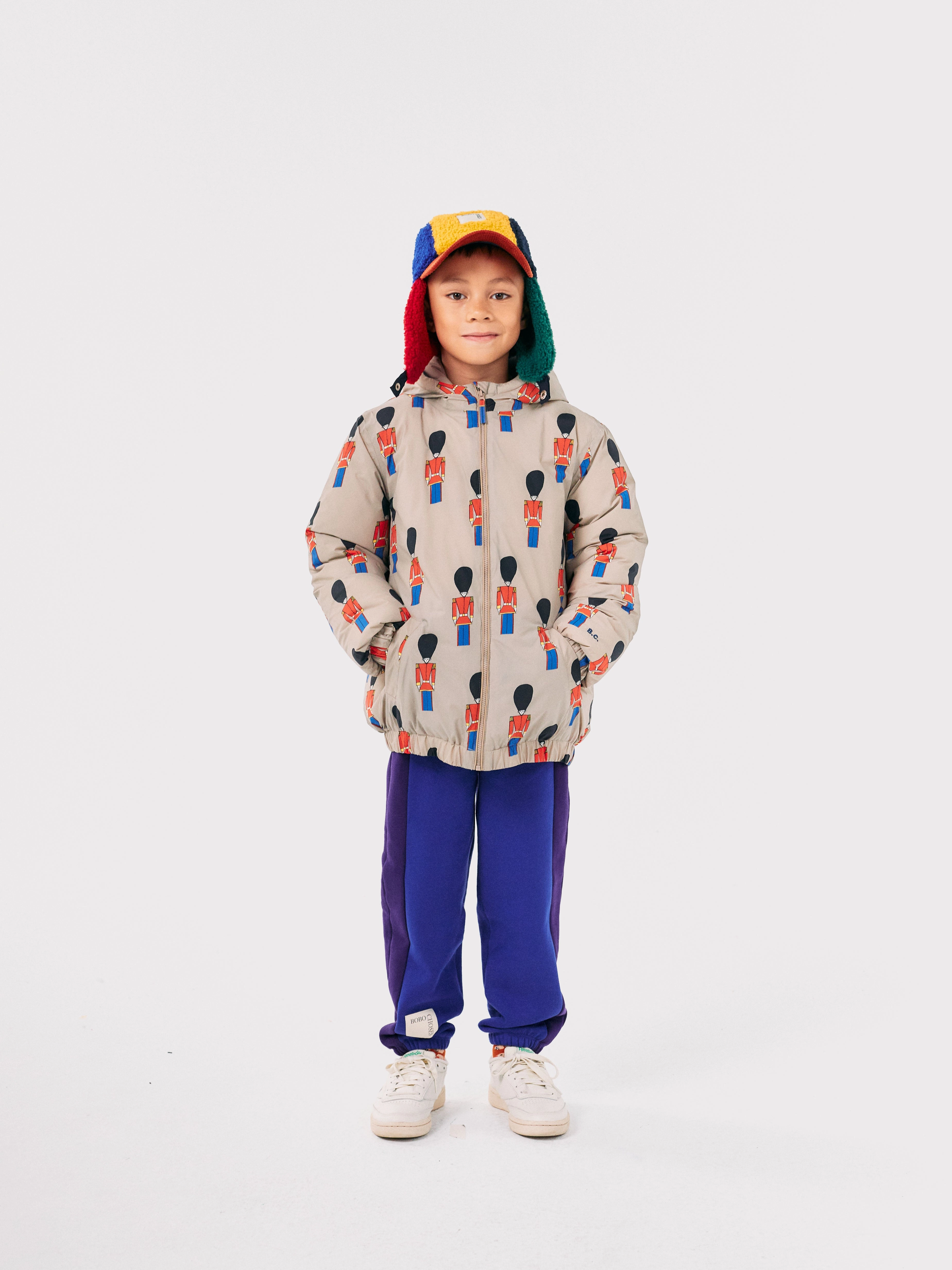 Softshell Technology Compression Panels Bobo Choses Little Tin Soldiers all over anorak, Light Brown