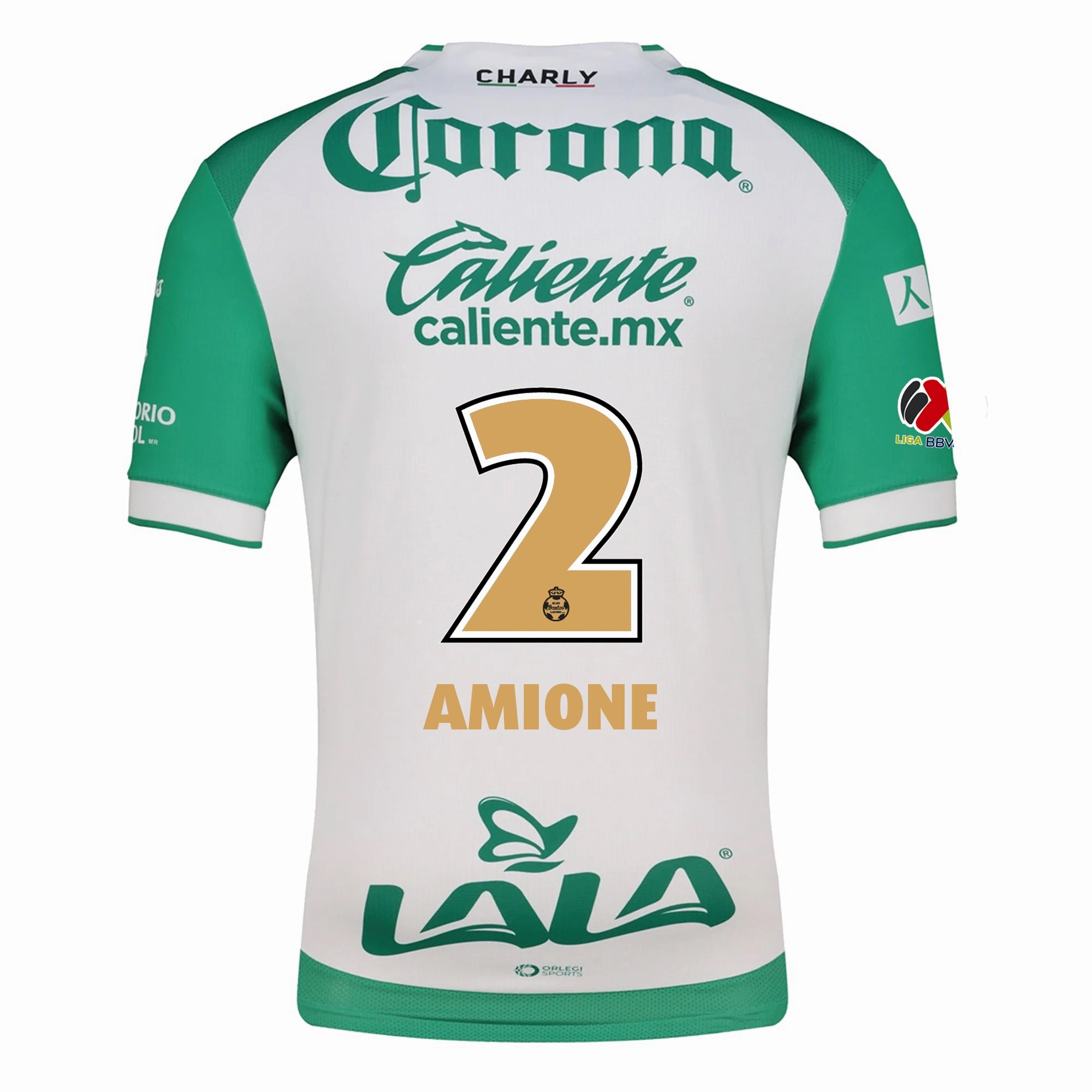 Charly Bruno Amione Men's Santos Laguna Home Jersey 25/26 w/ BBVA MX Patches (Green/White) Everyday Flex Breathable Mesh Panels