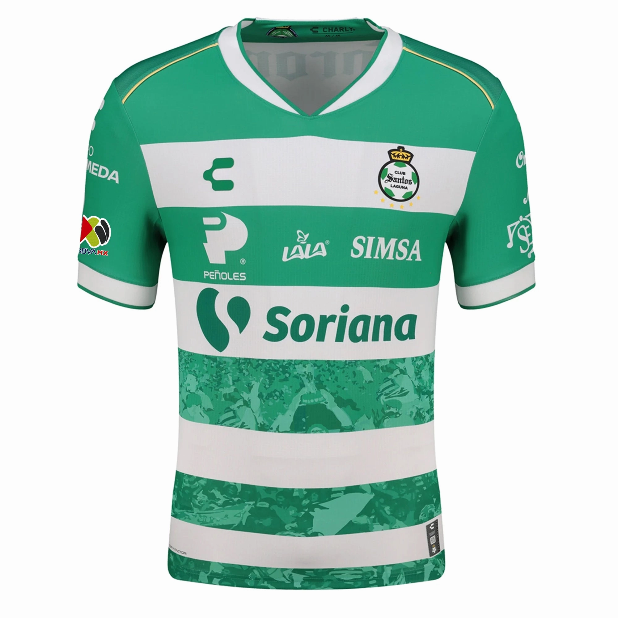 Sport Performance Adjustable Hem Drawstring Charly Bruno Amione Men's Santos Laguna Home Jersey 25/26 w/ BBVA MX Patches (Green/White)