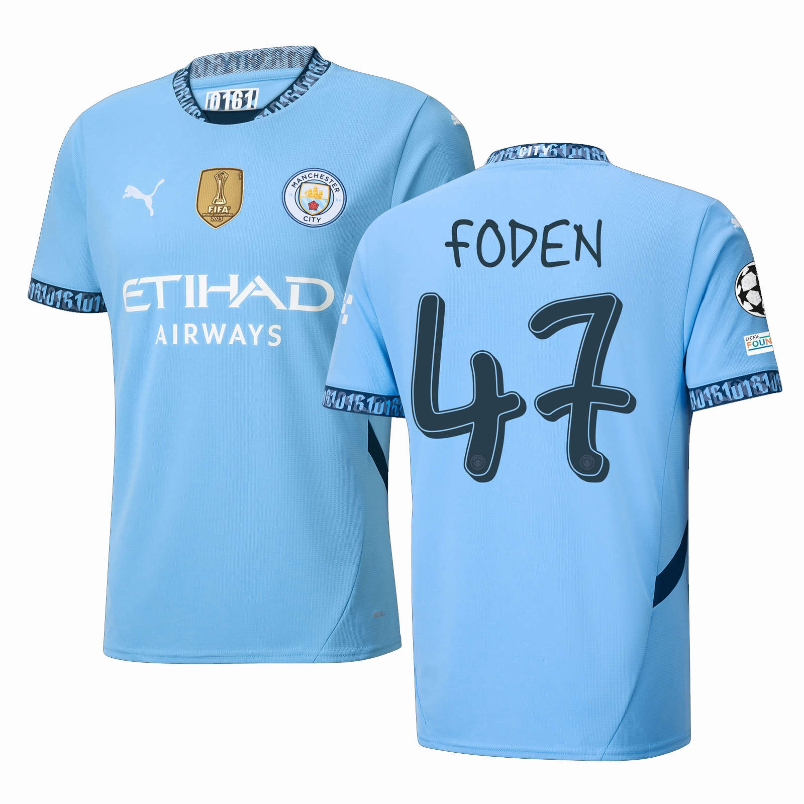 Puma Manchester Phil Foden Home Jersey w/ Champions League   Club World Cup Patch 24/25 (Team Light Blue/Marine Blue) Weekend Style Tensile Strength Fabric