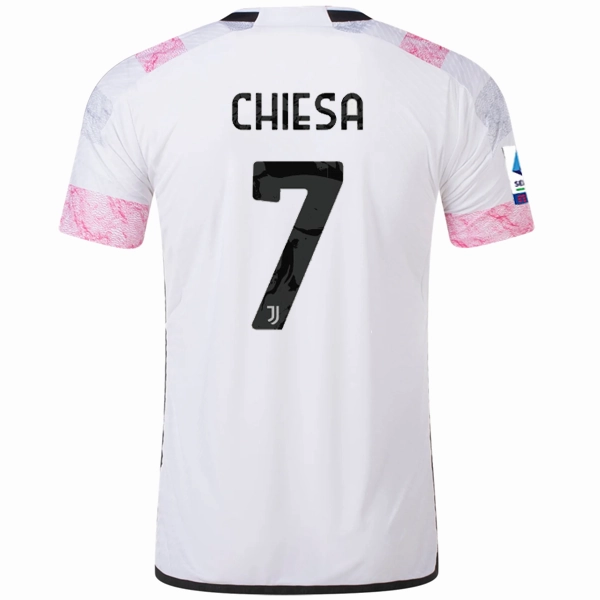 adidas Juventus Authentic Federico Chiesa Away Jersey w/ Serie A Patch 23/24 (White) Athlete Focus Mesh Paneling