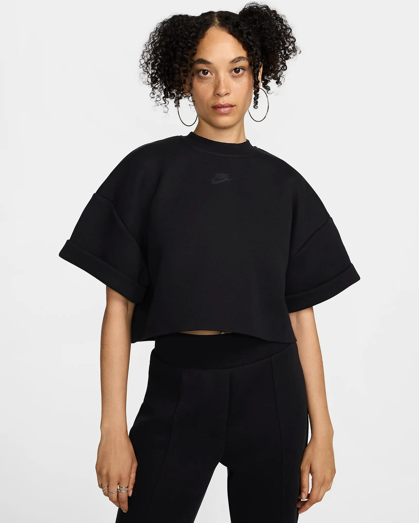 Nike Sportswear Tech Fleece "Oversized SS Cropped Top" W - Black CoolingChannelFabric Charm Core