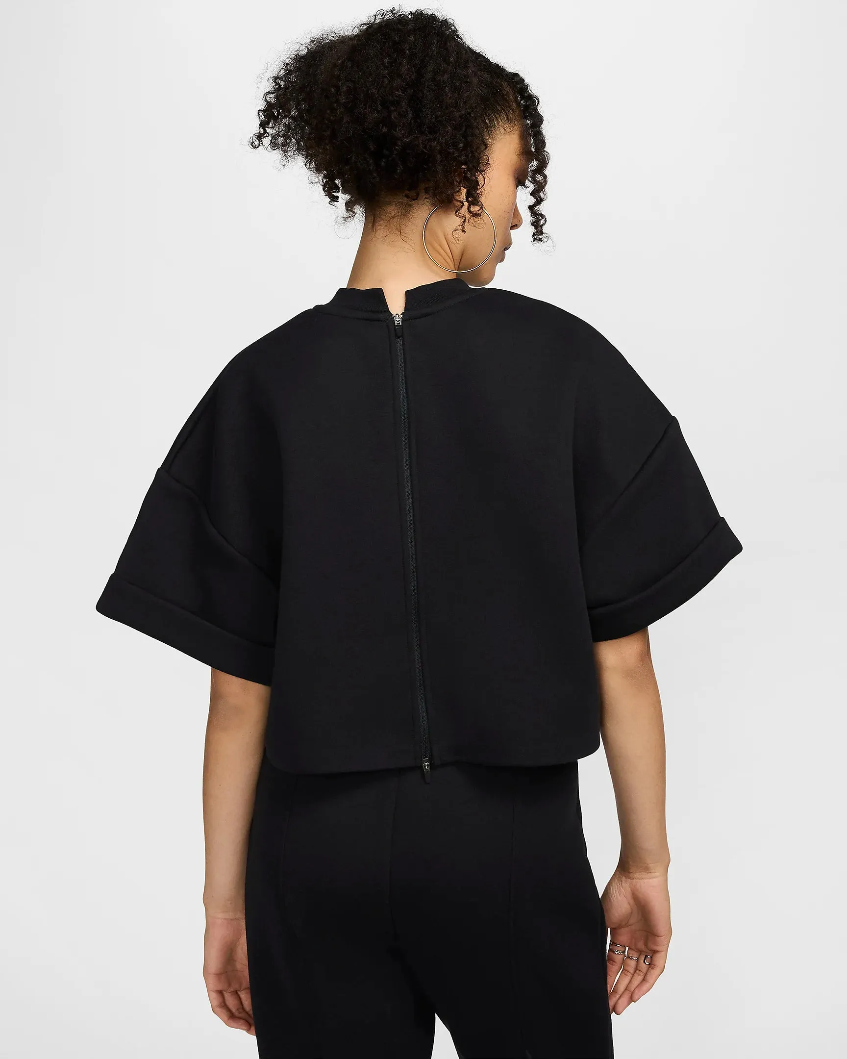 Comfortable Outerwear Light Flow Nike Sportswear Tech Fleece "Oversized SS Cropped Top" W - Black